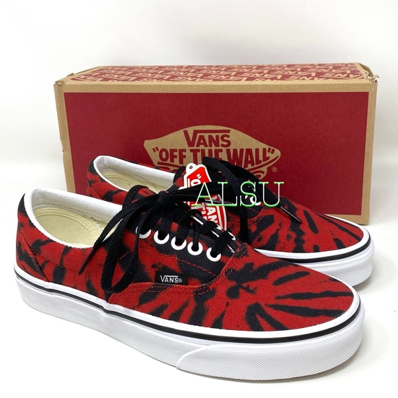 vans era tango red tie dye skate shoes